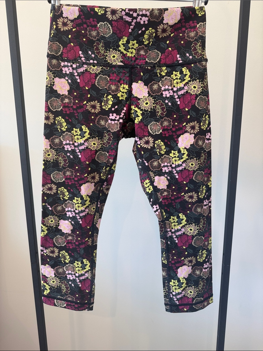 lululemon athletica Black Leggings with Pink & Yellow Floral Pattern